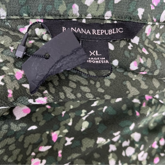 NWT Banana Republic blouse size XL green pink speckled long sleeve - Picture 6 of 8